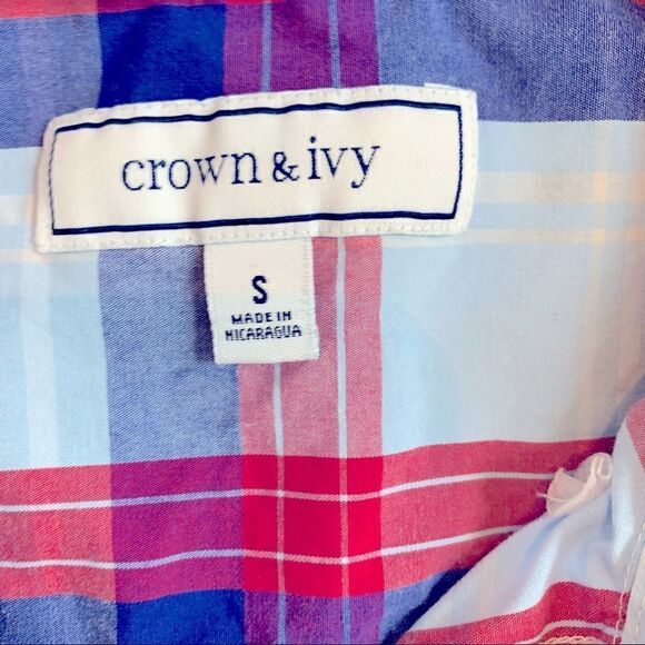 Crown & Ivy Plaid Button Down Collared Shirt Men’s Size Small (S) - Picture 6 of 7